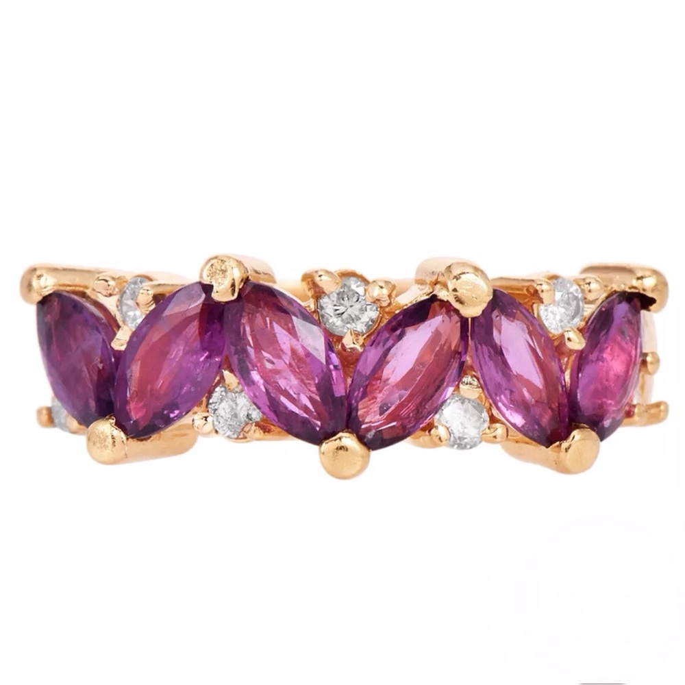 🎉HP🎉 Purple Pink Tourmaline & Diamond Marquise Stacking Band Ring, size 6.25